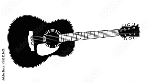 Black Acoustic Guitar Illustration Side View.