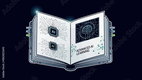 AI Book with Brain Diagram Inside.