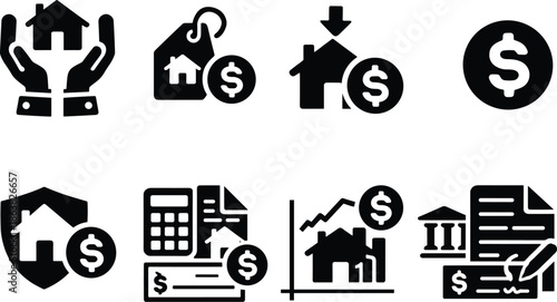 House for sale and home for rent icons. Buy property, online listing and lease agreement vector symbols.