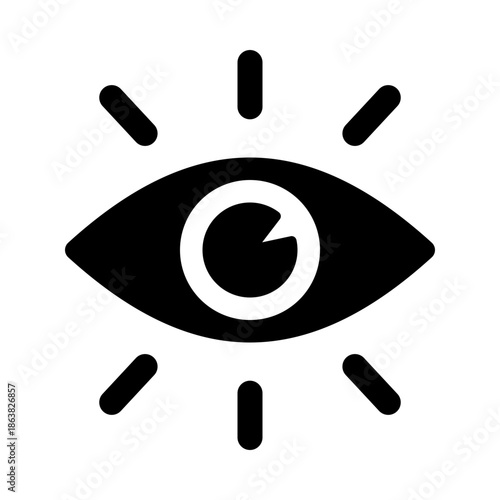 Vision icon, symbolizing awareness, insight, or observation with an eye and focus, solid style.