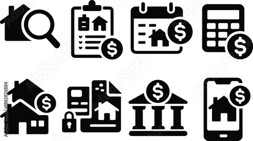 House for sale and home for rent icons. Buy property, online listing and lease agreement vector symbols.