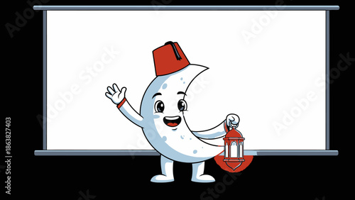 cartoon moon character holding lantern