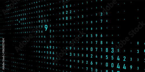 A modern design for digital wallpaper design. Concept business background. Abstract technical background of neon numbers on black. Illustration of the concept of a hacker. Computer code data. Vector.