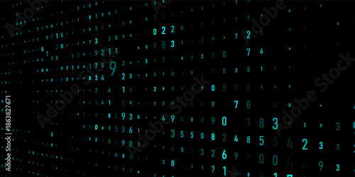 A modern design for digital wallpaper design. Concept business background. Abstract technical background of neon numbers on black. Illustration of the concept of a hacker. Computer code data. Vector.