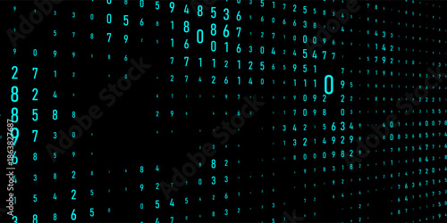 A modern design for digital wallpaper design. Concept business background. Abstract technical background of neon numbers on black. Illustration of the concept of a hacker. Computer code data. Vector.