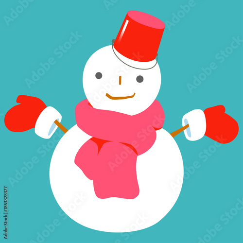 バケツをかぶった雪だるま