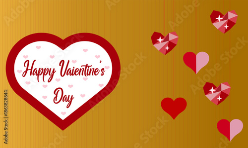 Happy Valentine's Day heartfelt wishes with decorative heart shapes symbolizing love and celebration on a golden gradient background