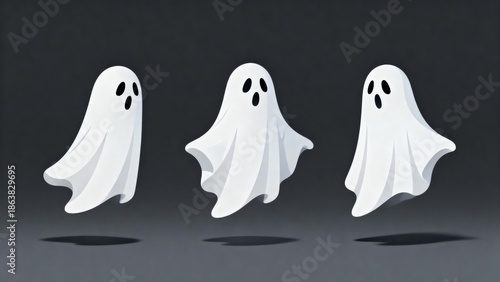 Three cartoon ghosts floating