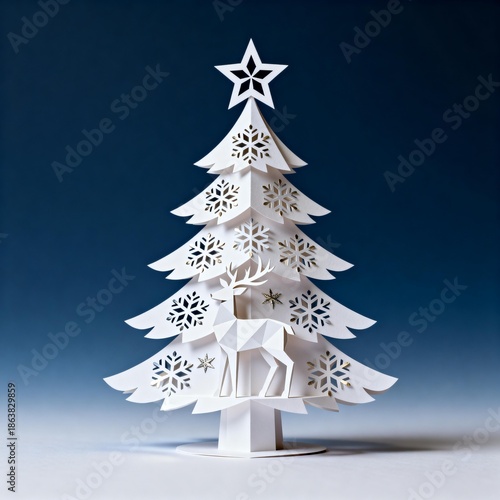 White paper Christmas tree with deer