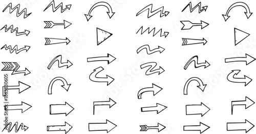 A diverse collection of hand-drawn arrows in various styles and directions, illustrating movement and guidance for design elements.