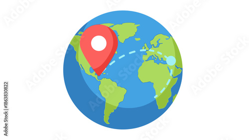 Global Navigation Icon: Earth with Location Pin and Travel Route