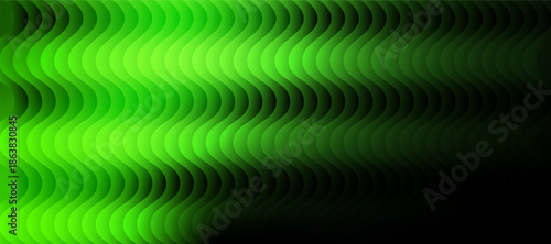 An abstract background features undulating horizontal lines in varying shades of green creating a sense of depth and movement with a gradient effect, stripes futuristic texture background