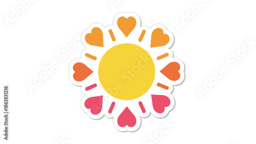 Happy Sun with Heart Rays, Love, Summer, Sunshine, Bright, Cheerful, Vector Art