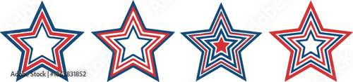 Four layered stars in red white and blue on white background concentric