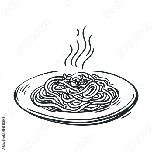 Delicious spaghetti dish with steam rising on a plate for dinner