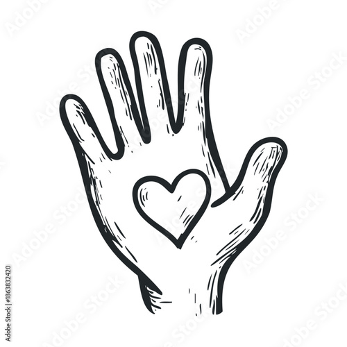 Hand with heart symbol for love and compassion design concept