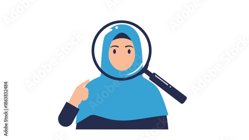 Muslim Woman Under Magnifying Glass, Search for Identity, Research, Investigation