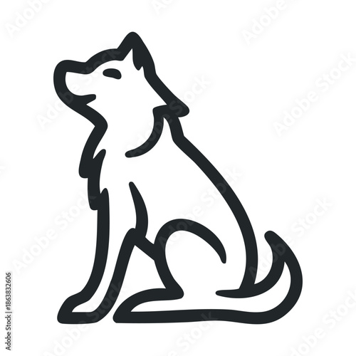 Outline of a sitting dog with a relaxed expression for design purposes