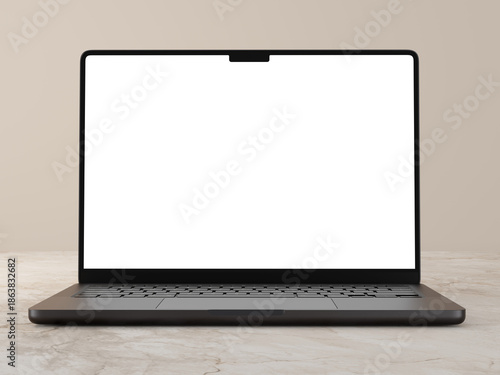 Modern device mock up displayed on marble surface with minimalist design and open screen