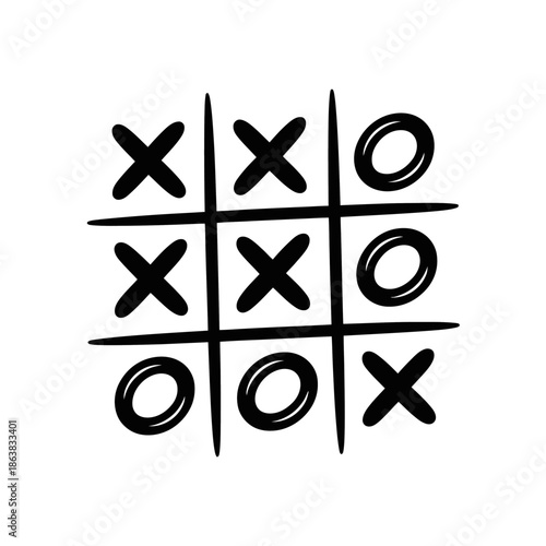 A simple tic tac toe game is depicted with clean black lines