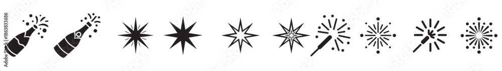 Fototapeta premium Festive Icon Sequence from Party Poppers to Snowflakes – Celebration to Winter Transition Design