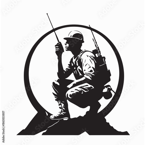 Worker with Walkie-talkie Radio Vector Illustration on White Background