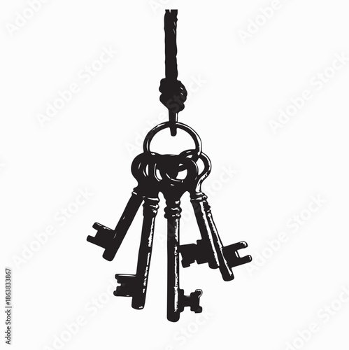 Different Mysterious Bunch Of Keys Hanging On A String Image Vector