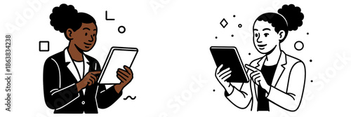 Professionals engaged in digital communication with tablets