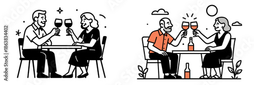 Couples enjoying drinks together in a cheerful outdoor setting