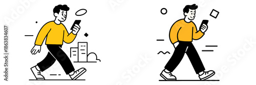 Modern person walking while using smartphone in urban setting