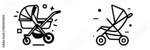 Creative vector illustration of modern baby strollers in motion