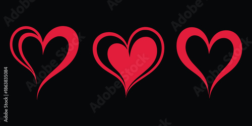 black silhouettes of hearts vector illustration collection of love symbols romantic design elements for valentines day greeting cards wedding invitations and decorative projects.