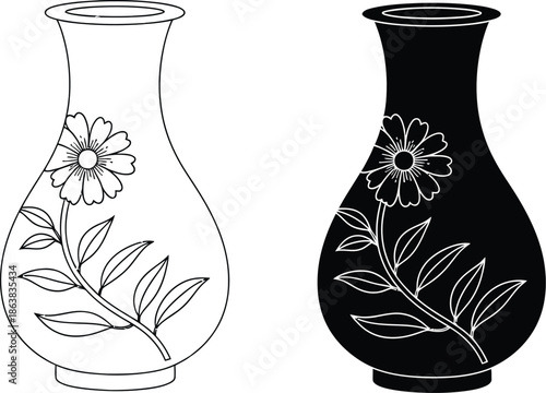 Two vases with flower design isolated on white.