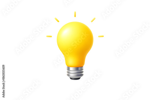 Bright idea represented by a yellow light bulb isolated on transparent background