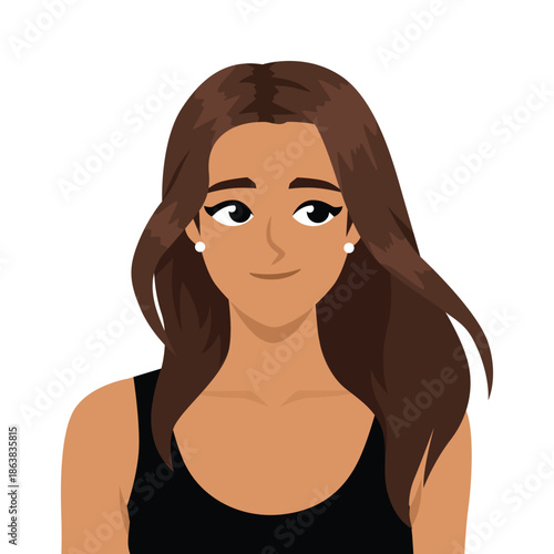 Beautiful Woman Looking Sideways. Flat Vector character illustration