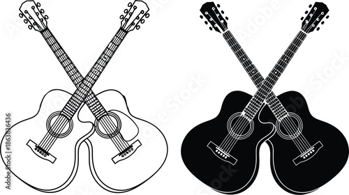 Two guitars crossed in outline and solid.