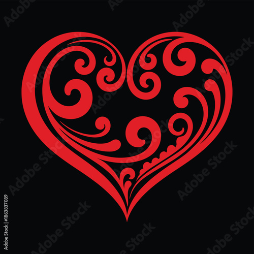 curly heart vector black silhouette isolated illustration for romantic design projects love symbols greeting cards valentines day wedding stationery and decorative elements.