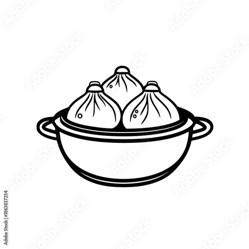Elegant Line Art Dumpling Pot Dumplings | Clean, isolated vector art for creative projects.