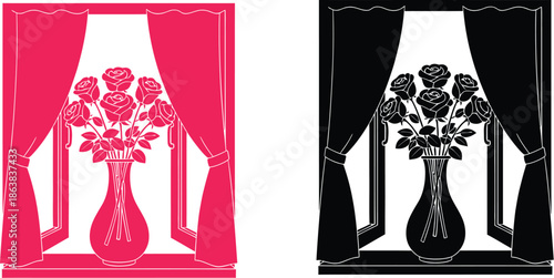 A colorful illustration of a vase with flowers in different stages of completion.