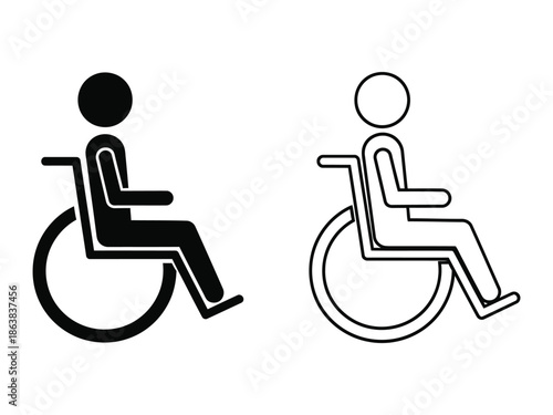 Wheelchair Accessibility Icons Black and Outline Style Isolated on White Background