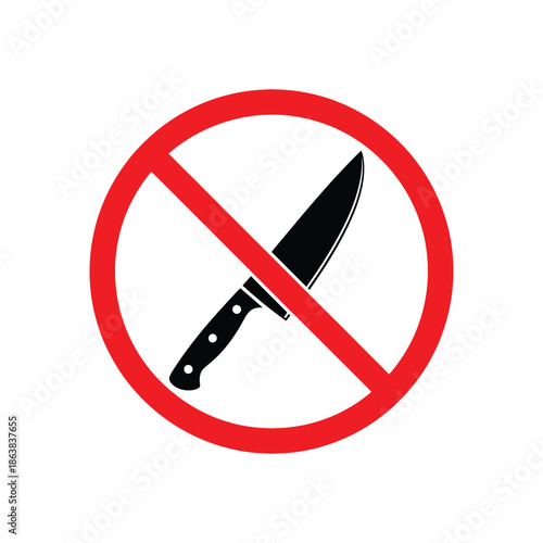 No Knives Allowed Prohibition Sign Weapon Restriction Isolated on White Background
