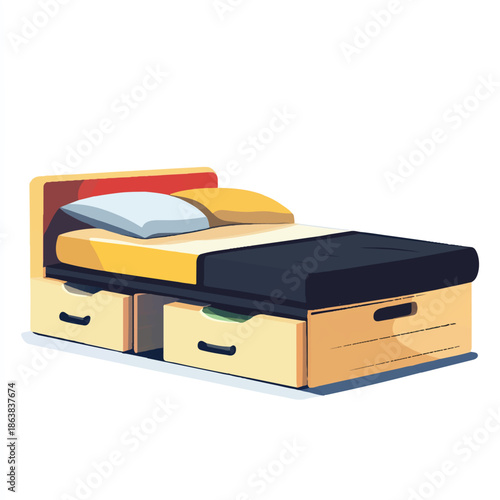  Modern wooden single bed with built in storage drawers