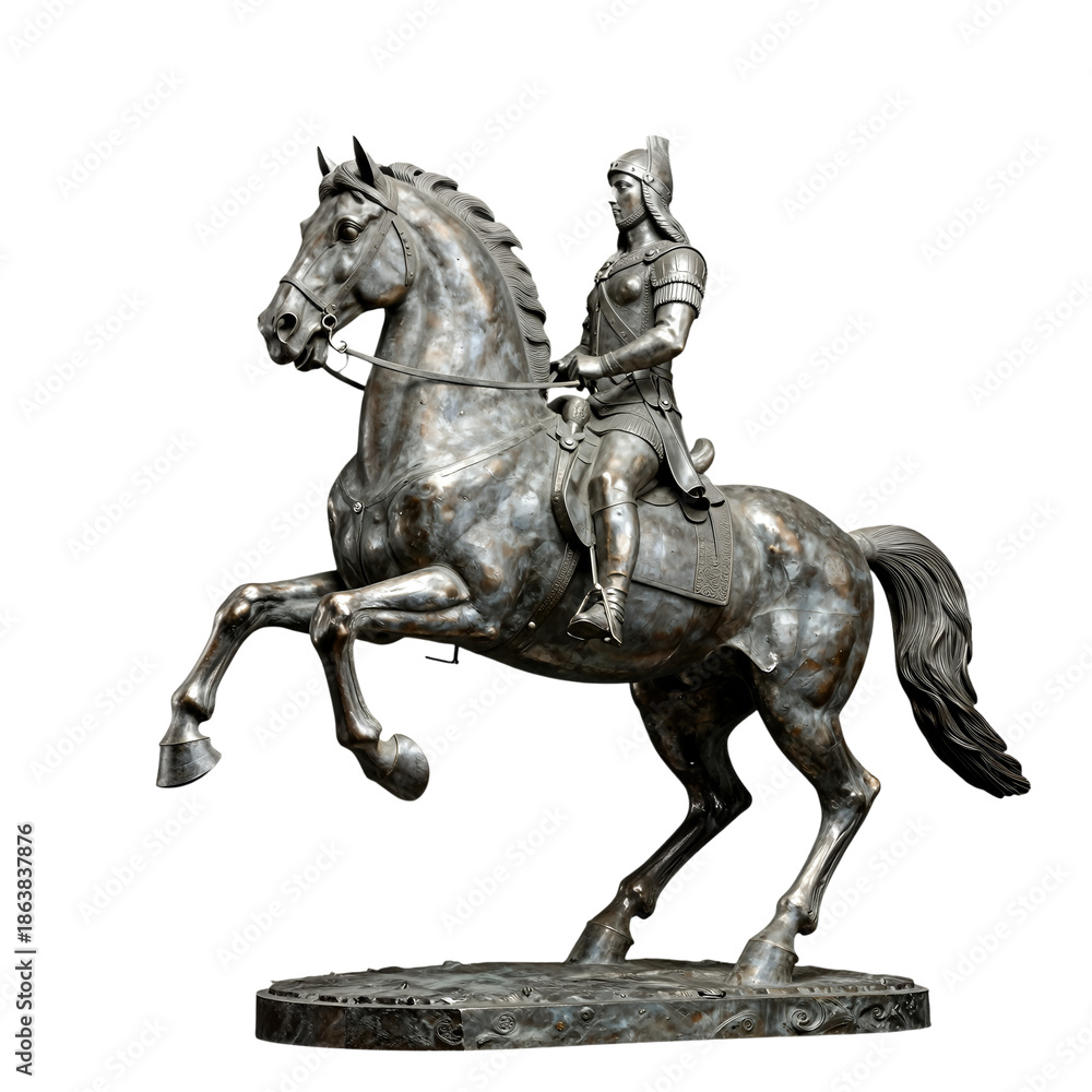 Fototapeta premium Bronze Statue of Armored Rider on Rearing Horse