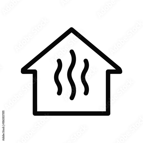 Home Heating Icon House with Warm Air Symbol Isolated on White Background