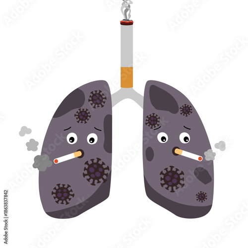 Unhealthy lungs damaged by smoking banner. No tobacco day concept