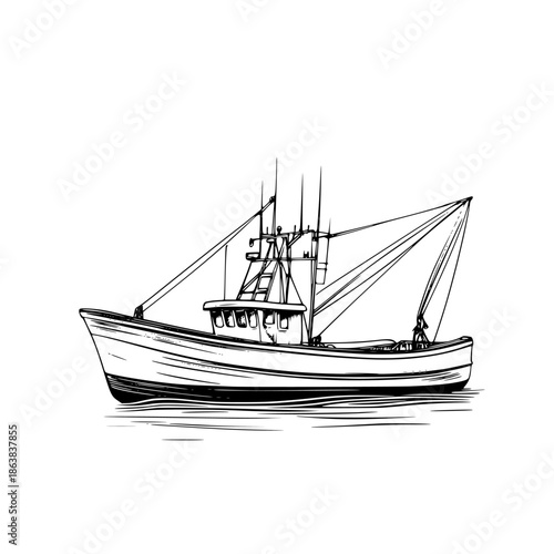 Melancholic solitude water: Lonely boat awaits its next voyage | Clean, isolated vector art for creative projects.