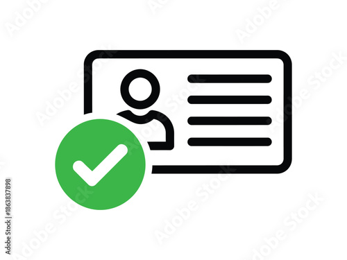 Verified ID Card Icon User Profile Approval Check Mark Isolated on White Background