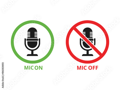 Microphone On and Off Icons Voice Recording Control Symbols Isolated on White Background