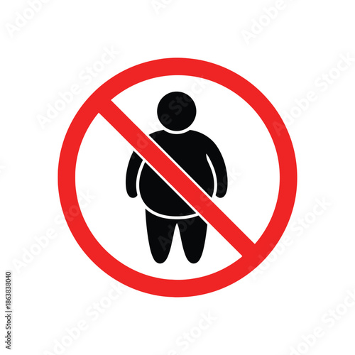 No Obese Allowed Prohibition Sign Overweight Person Symbol Isolated on White Background