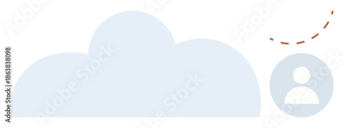 Cloud computing, data storage, user connectivity, digital services, online platforms, networking. Blue cloud with a user icon and dotted line. Cloud computing and user connectivity concept